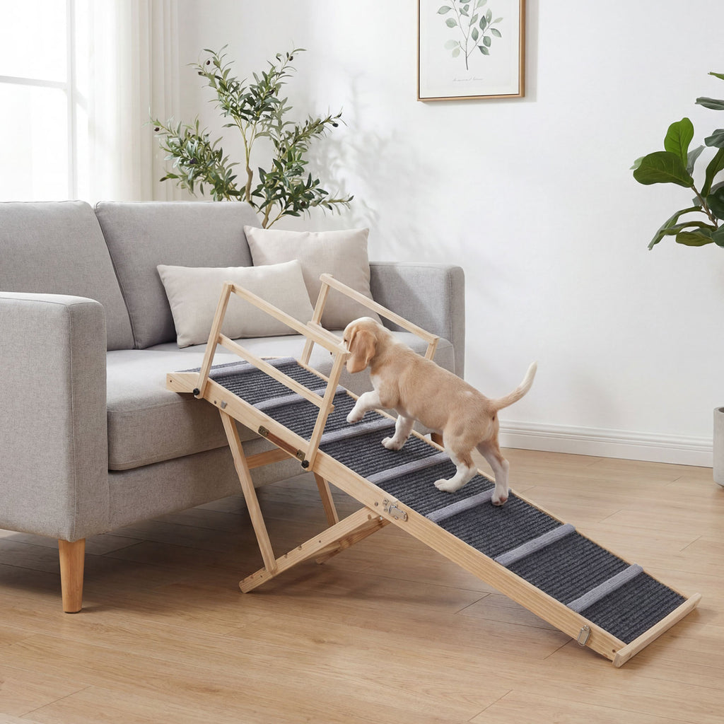 Foldable Dog Ramp - 6-Level Height Adjustable for High Beds & Couches - Dark Gray