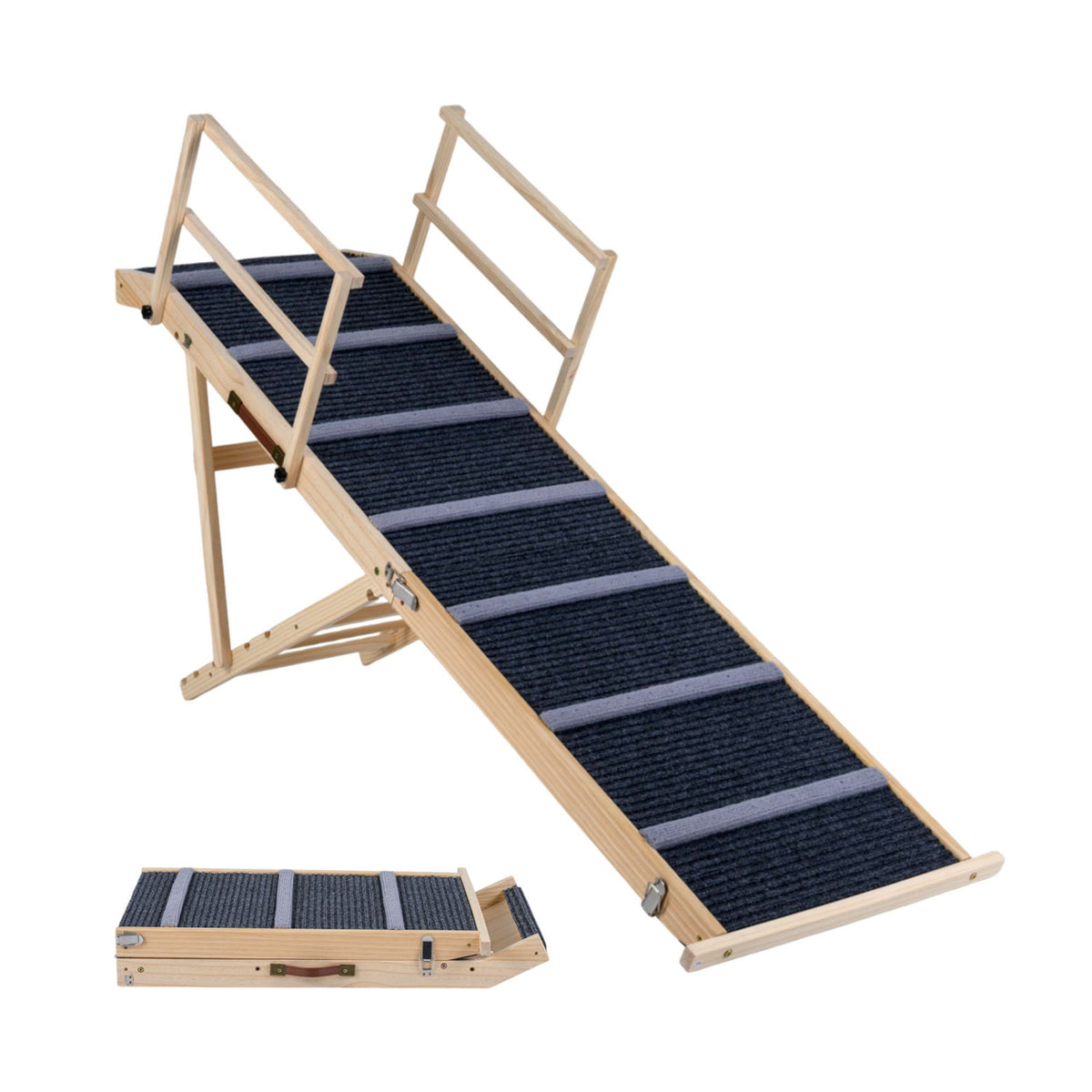 Foldable Dog Ramp - 6-Level Height Adjustable for High Beds & Couches - Dark Gray