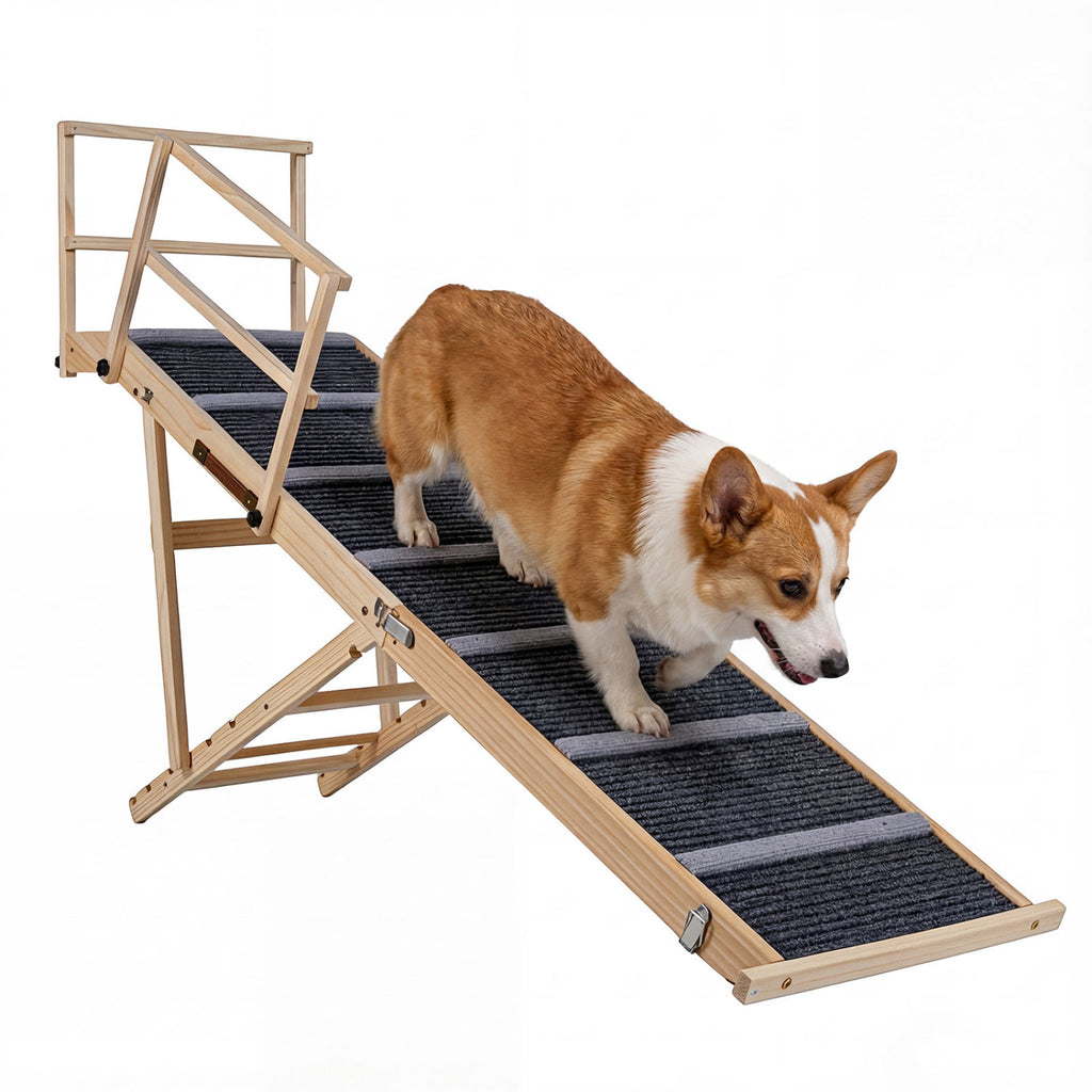Foldable Dog Ramp - 6-Level Height Adjustable for High Beds & Couches - Dark Gray