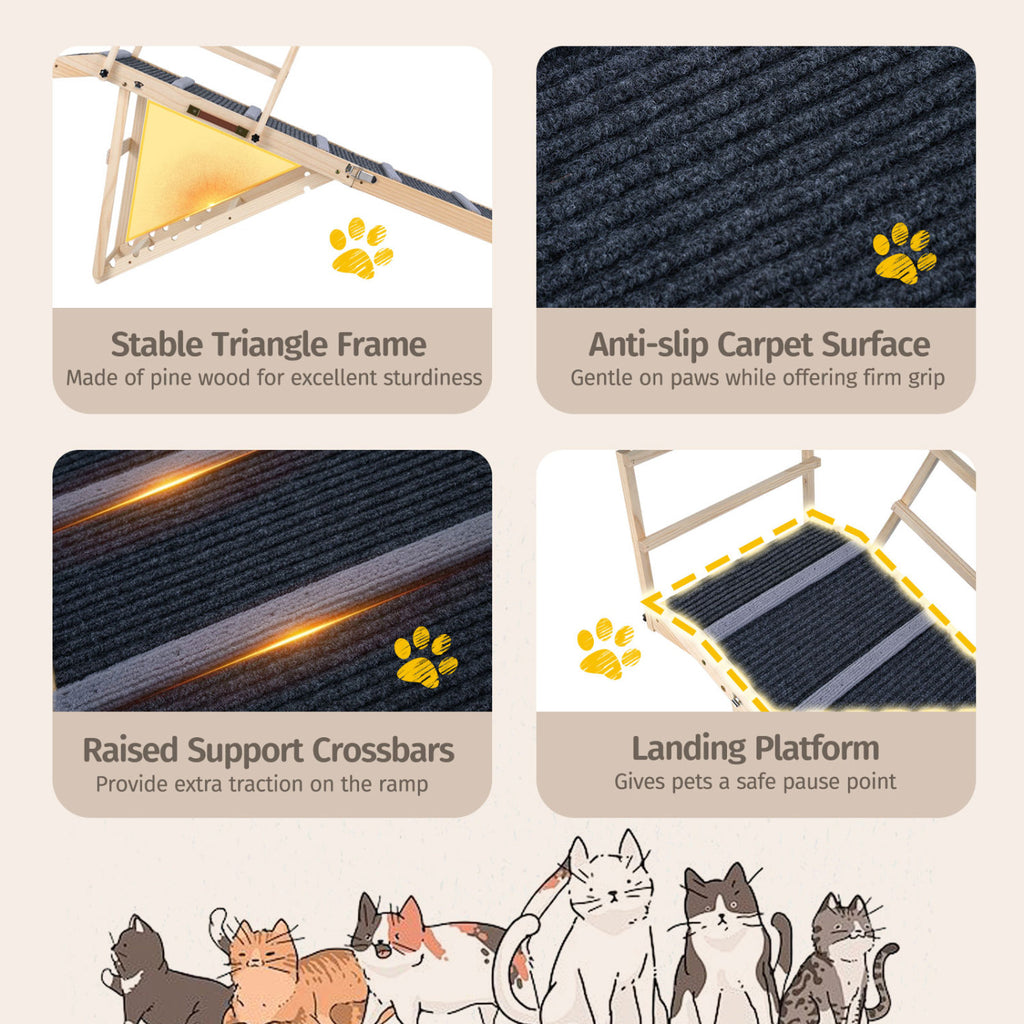 Foldable Dog Ramp - 6-Level Height Adjustable for High Beds & Couches - Dark Gray