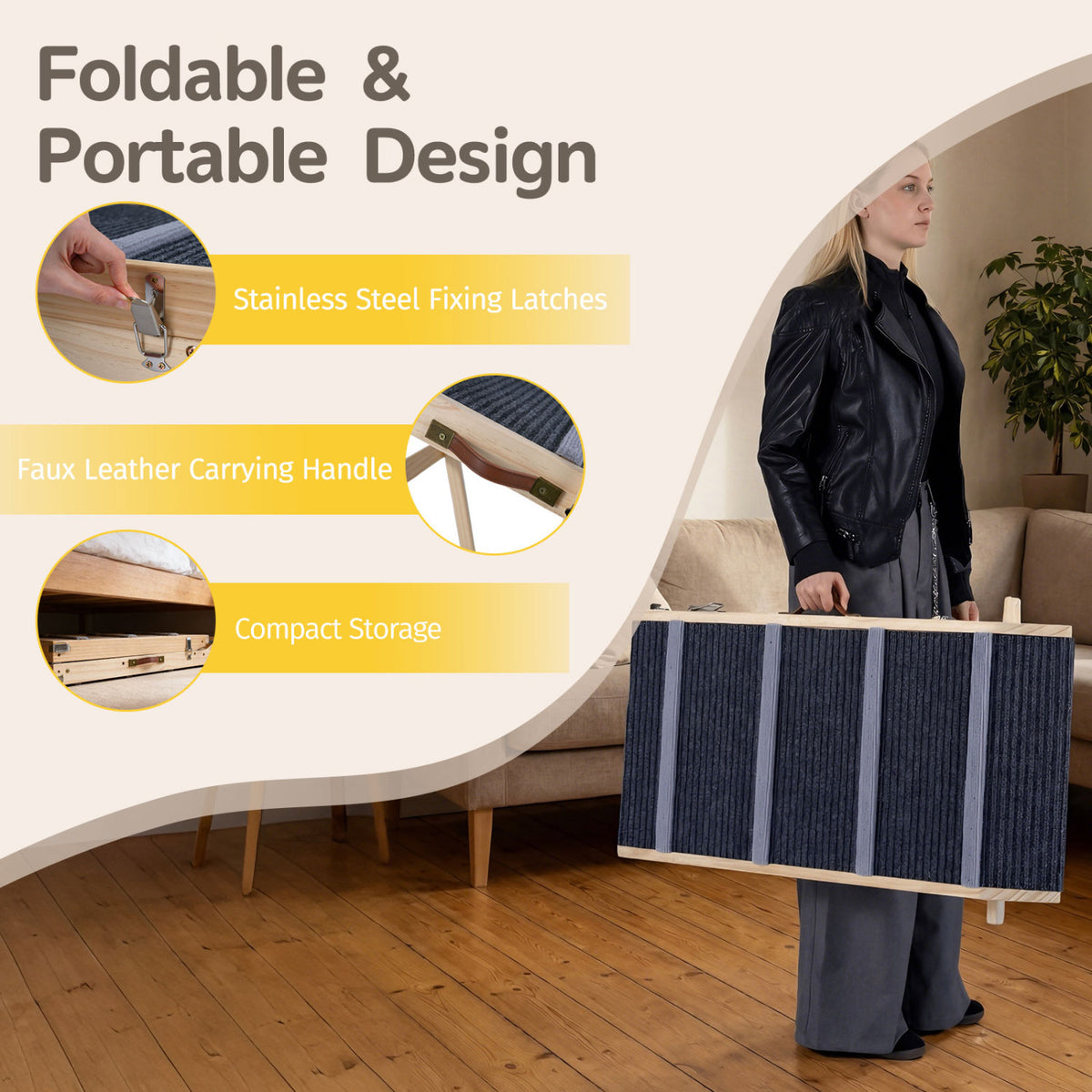 Foldable Dog Ramp - 6-Level Height Adjustable for High Beds & Couches - Dark Gray