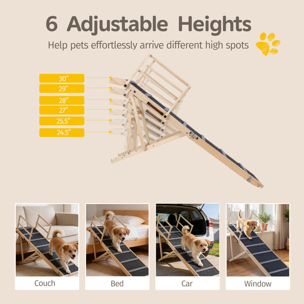 Foldable Dog Ramp - 6-Level Height Adjustable for High Beds & Couches - Dark Gray