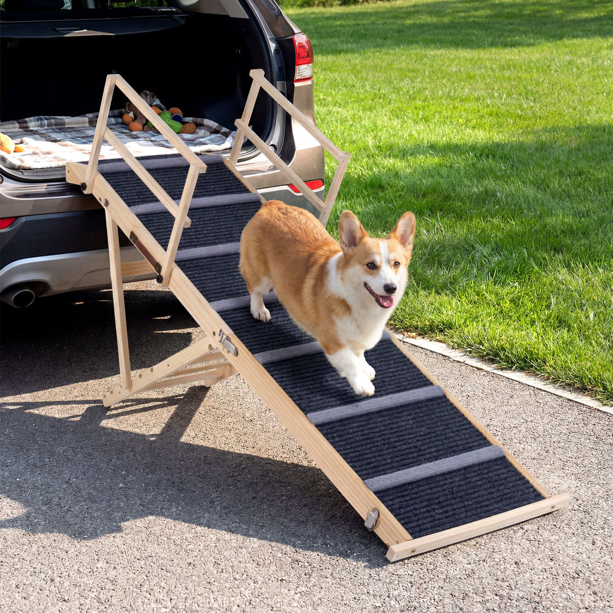 Foldable Dog Ramp - 6-Level Height Adjustable for High Beds & Couches - Dark Gray