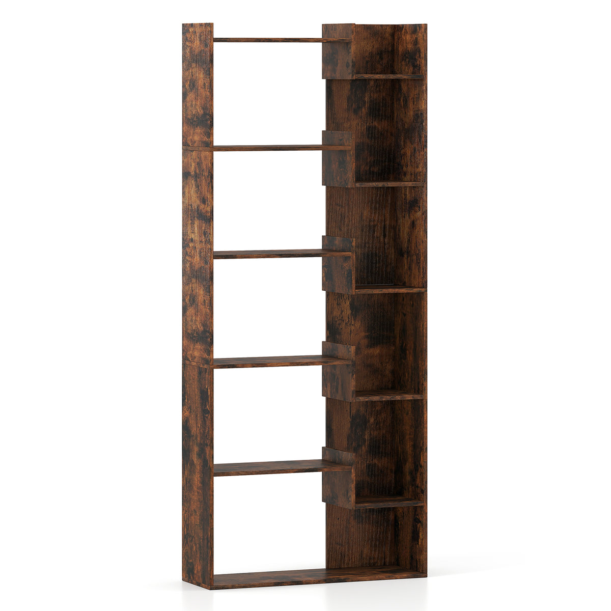 6-Tier Wooden Bookshelf with Anti-Tipping Kit - Rustic Brown