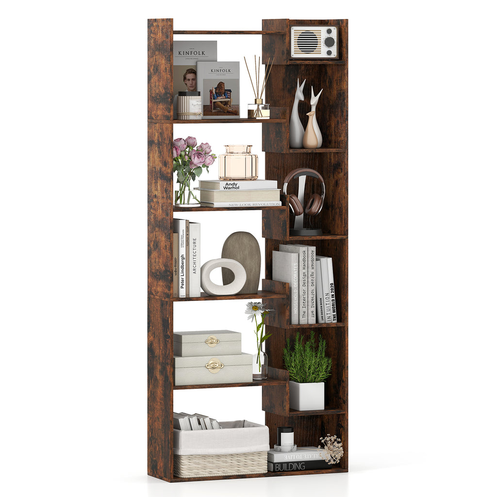 6-Tier Wooden Bookshelf with Anti-Tipping Kit - Rustic Brown