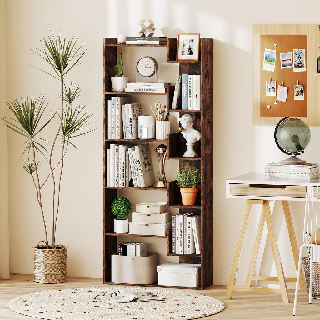 6-Tier Wooden Bookshelf with Anti-Tipping Kit - Rustic Brown