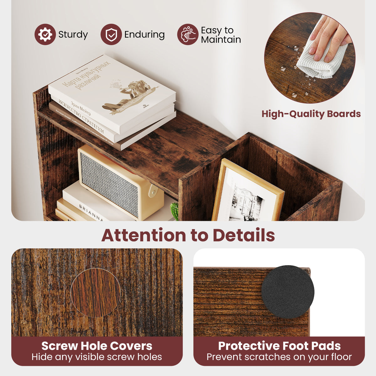 6-Tier Wooden Bookshelf with Anti-Tipping Kit - Rustic Brown