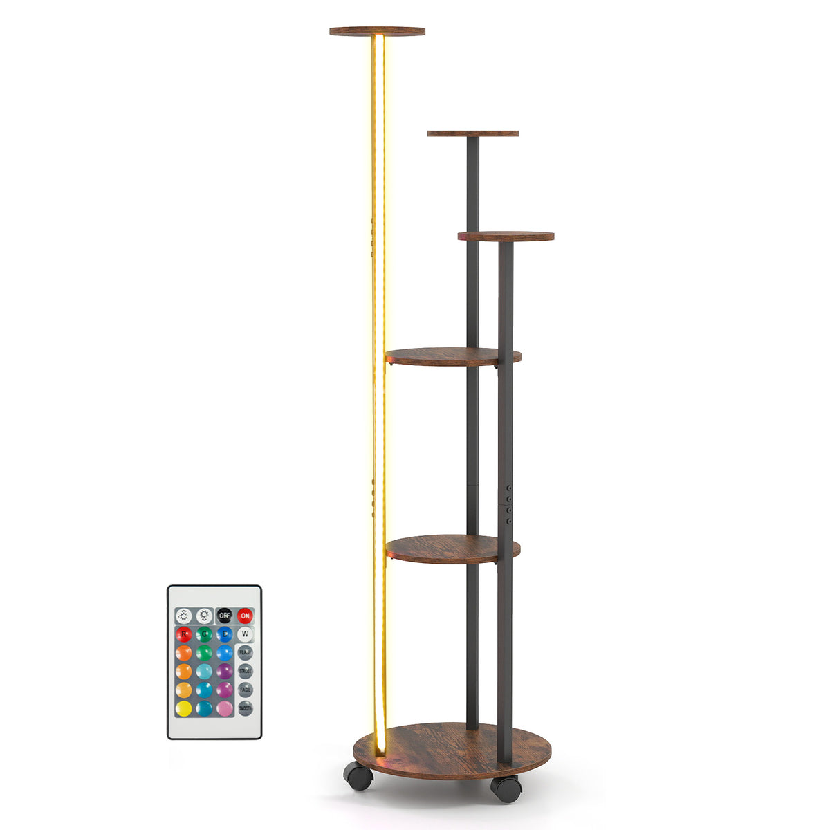 6-Tier Plant Stand with RGB Light and Wheels, 57in - Natural
