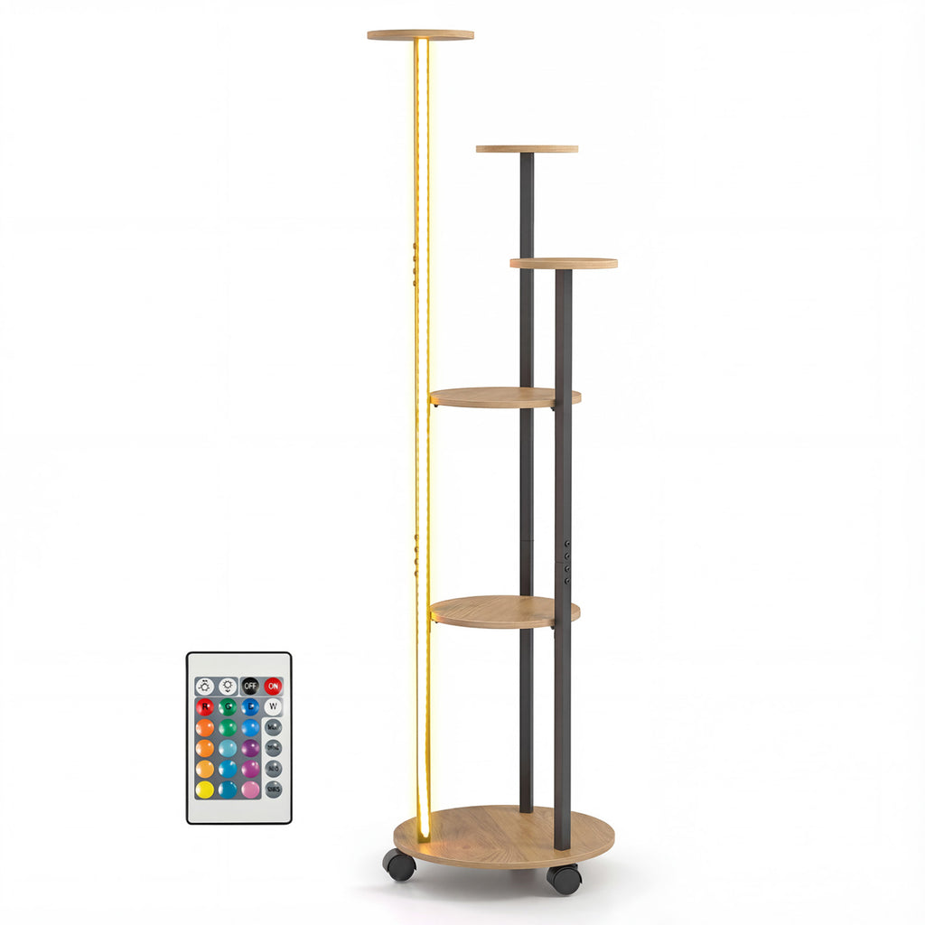 6-Tier Plant Stand with RGB Light and Wheels, 57in - Natural