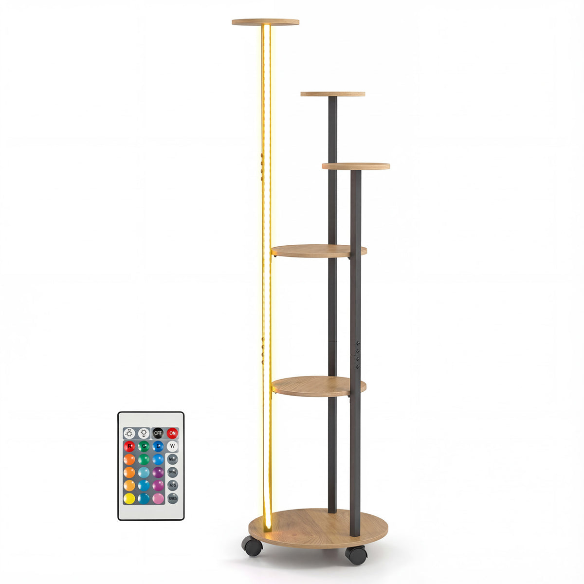 6-Tier Plant Stand with RGB Light and Wheels, 57in - Natural