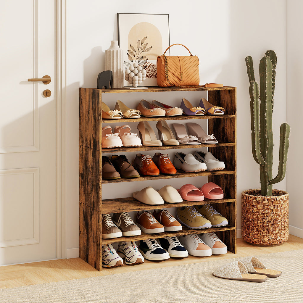 6-Tier Shoe Rack with Anti-Tipping Device, Rustic Brown