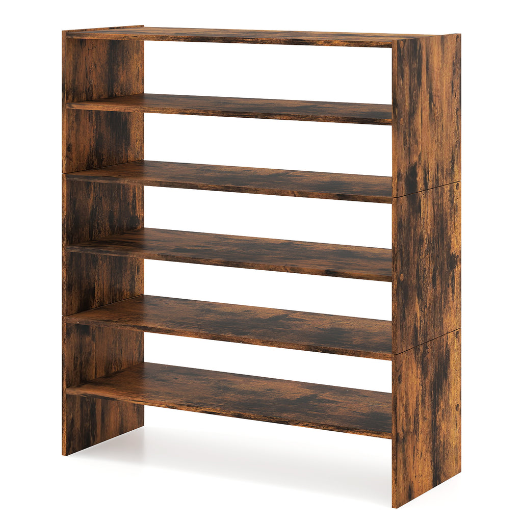 6-Tier Shoe Rack with Anti-Tipping Device, Rustic Brown