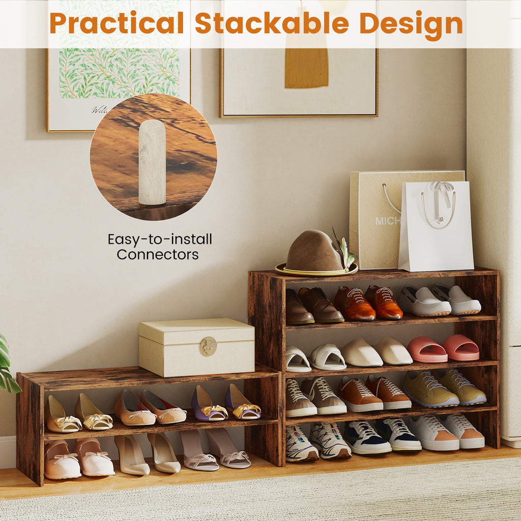 6-Tier Shoe Rack with Anti-Tipping Device, Rustic Brown