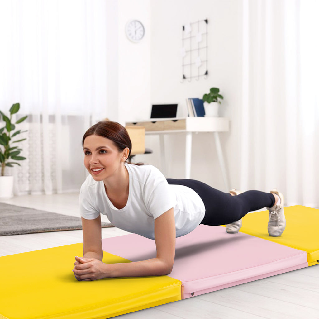 Tri-Fold Gym Mat with Handles & Removable Cover - Yellow, 2FT x 6FT