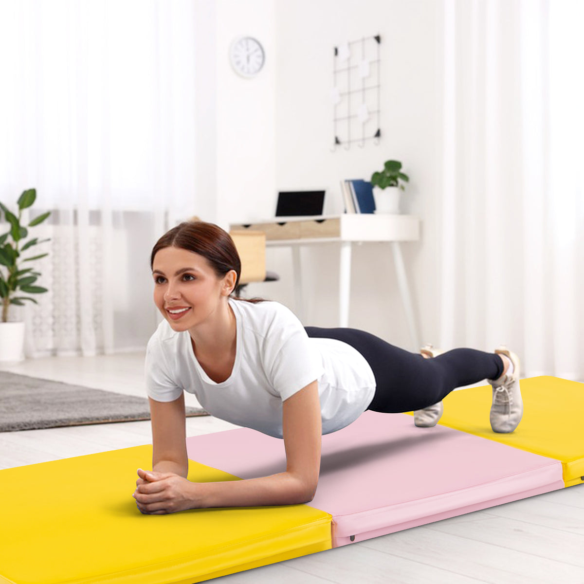 Tri-Fold Gym Mat with Handles & Removable Cover - Yellow, 2FT x 6FT