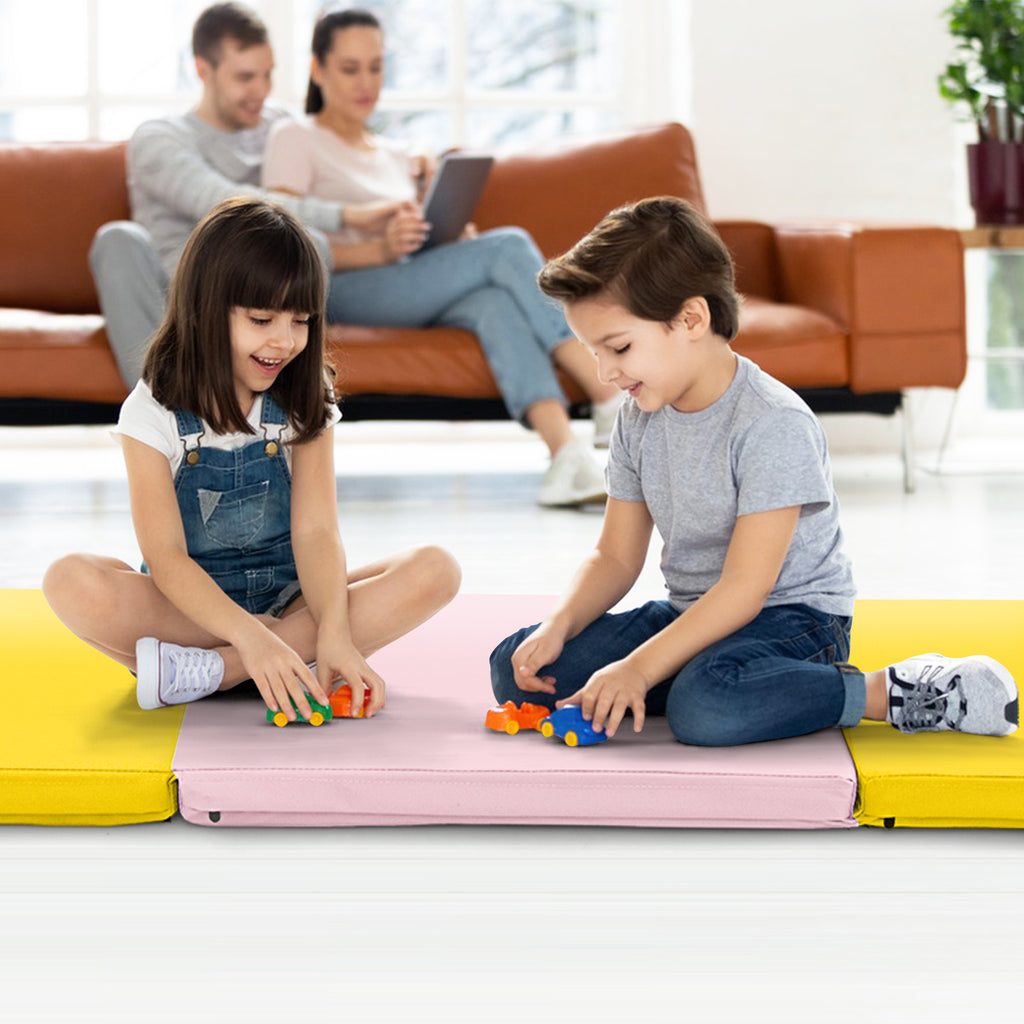 Tri-Fold Gym Mat with Handles & Removable Cover - Yellow, 2FT x 6FT