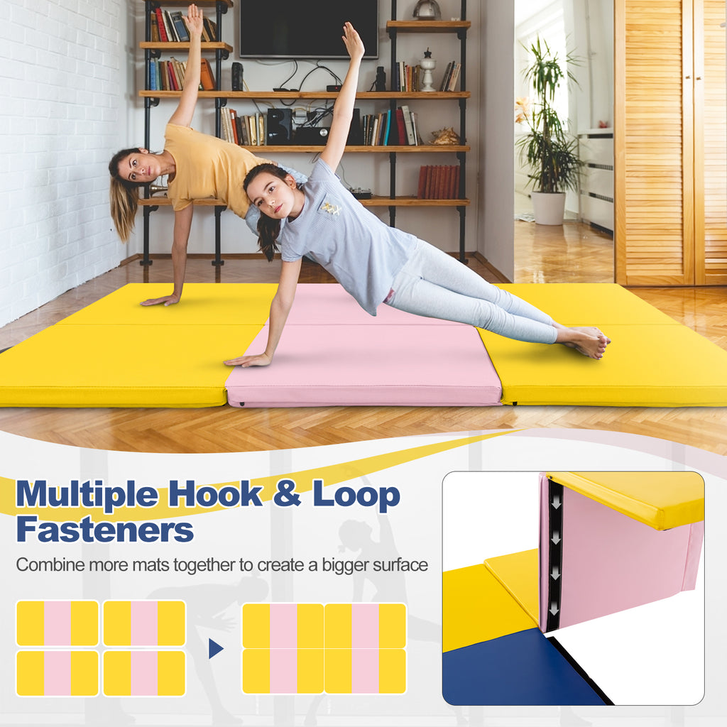 Tri-Fold Gym Mat with Handles & Removable Cover - Yellow, 2FT x 6FT