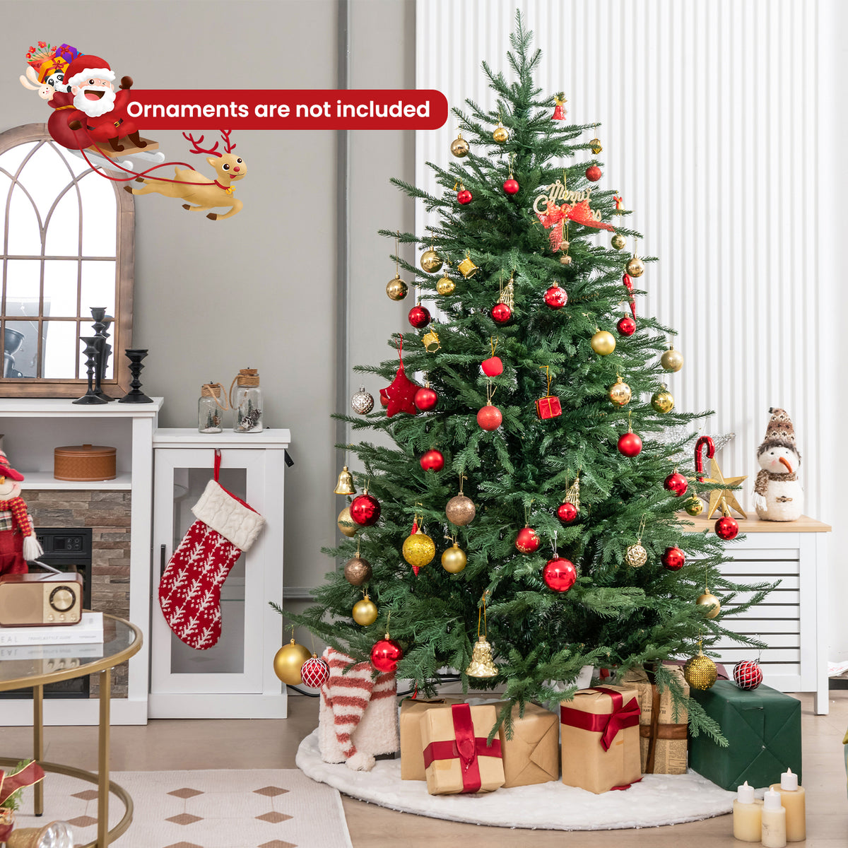 6/7 Feet Pre-lit Christmas Tree with 280 Warm White LED Lights & 8 Lighting Modes