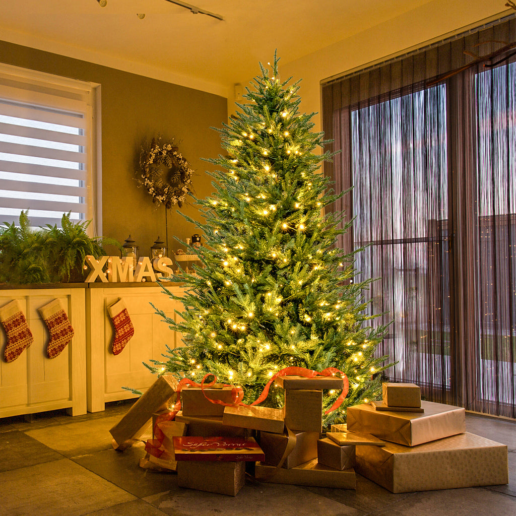 6/7 Feet Pre-lit Christmas Tree with 280 Warm White LED Lights & 8 Lighting Modes