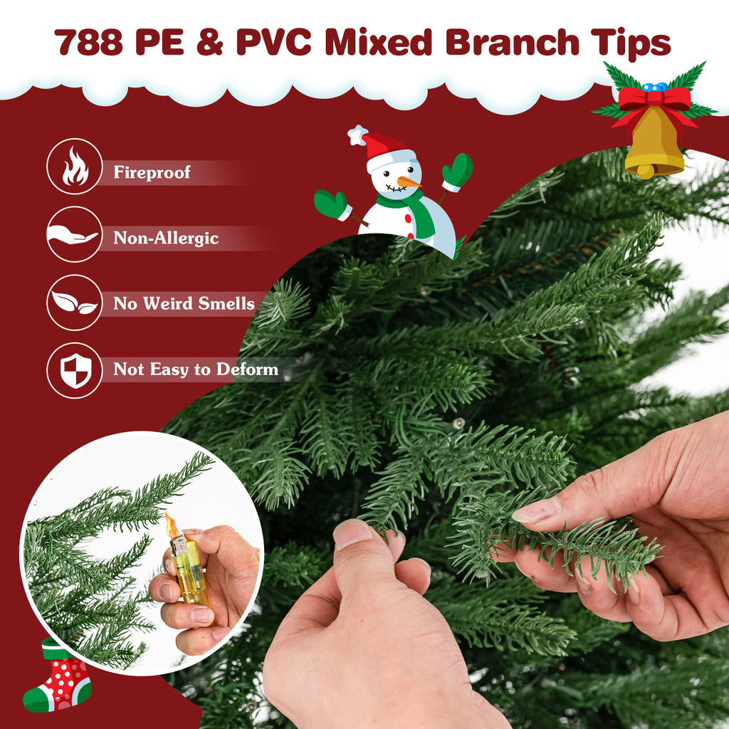 6/7 Feet Pre-lit Christmas Tree with 280 Warm White LED Lights & 8 Lighting Modes