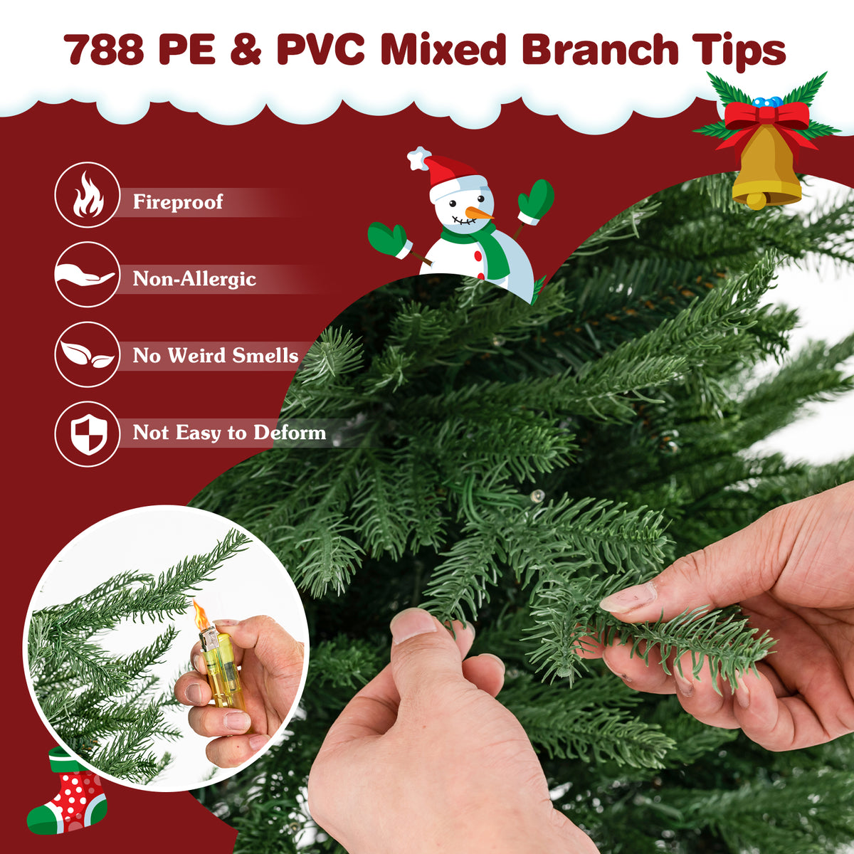 6/7 Feet Pre-lit Christmas Tree with 280 Warm White LED Lights & 8 Lighting Modes