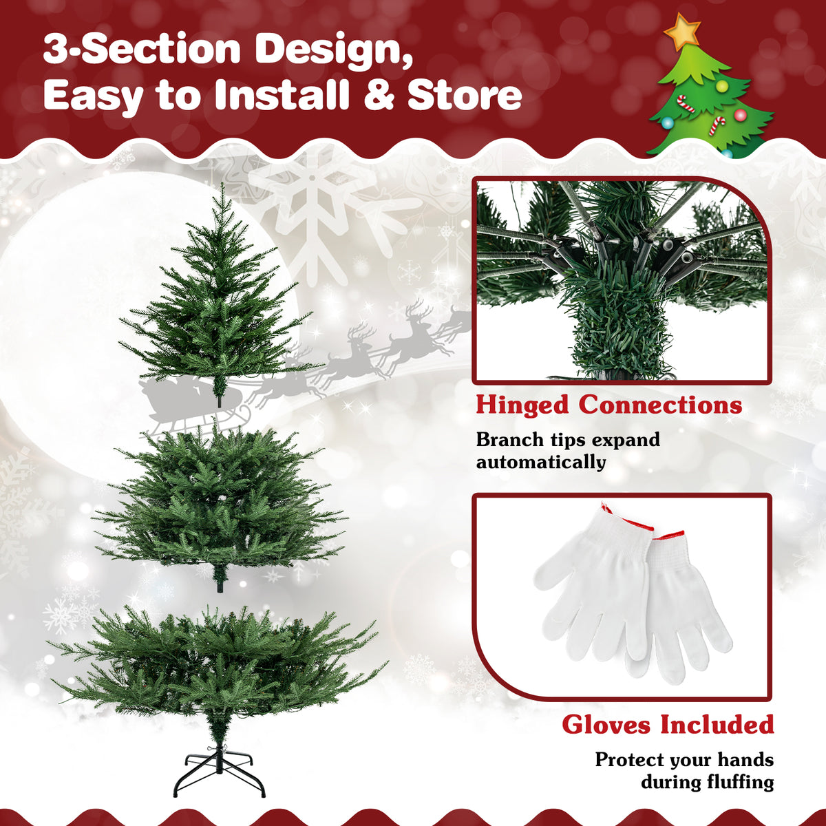 6/7 Feet Pre-lit Christmas Tree with 280 Warm White LED Lights & 8 Lighting Modes