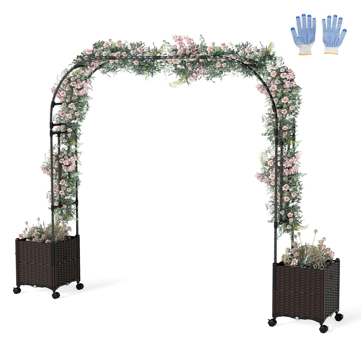 5 FT Raised Garden Bed with Trellis & Lockable Wheels - Set of 2, Brown