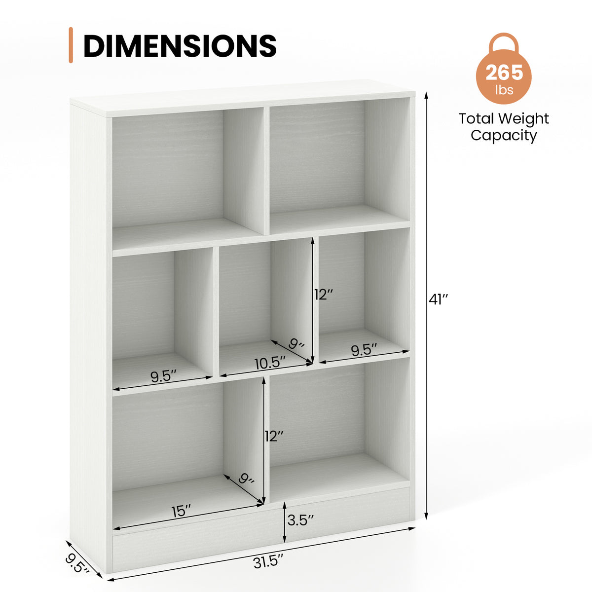 Kids 7-Section Freestanding Bookshelf with 7 Cubes - White, Nursery & Classroom Storage