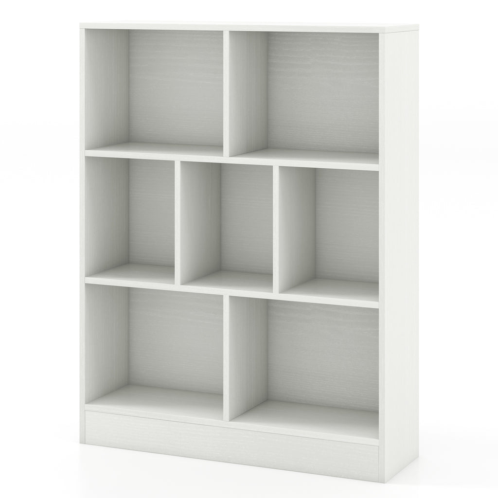 Kids 7-Section Freestanding Bookshelf with 7 Cubes - White, Nursery & Classroom Storage