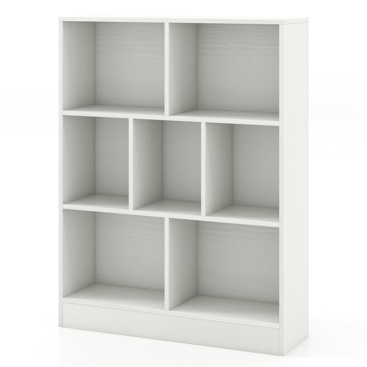 Kids 7-Section Freestanding Bookshelf with 7 Cubes - White, Nursery & Classroom Storage
