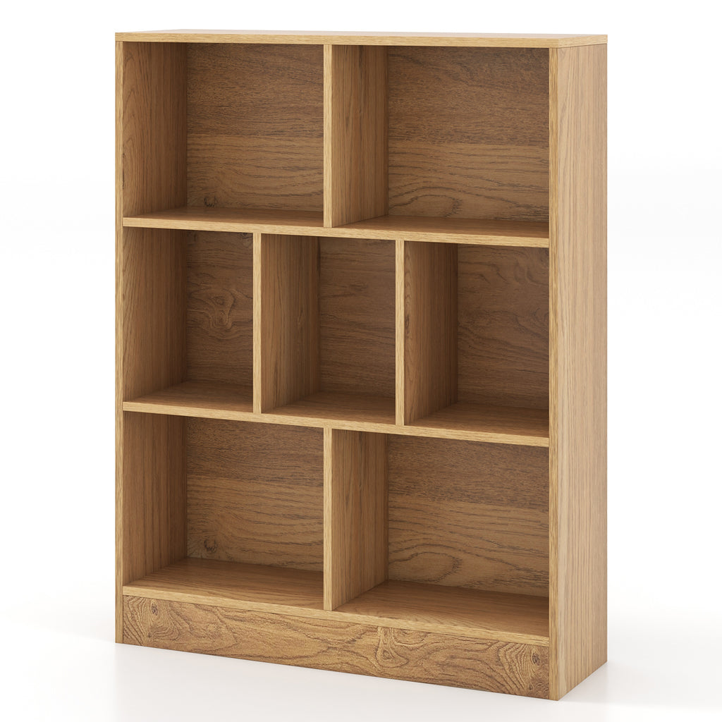Kids 7-Section Freestanding Bookshelf with 7 Cubes - White, Nursery & Classroom Storage