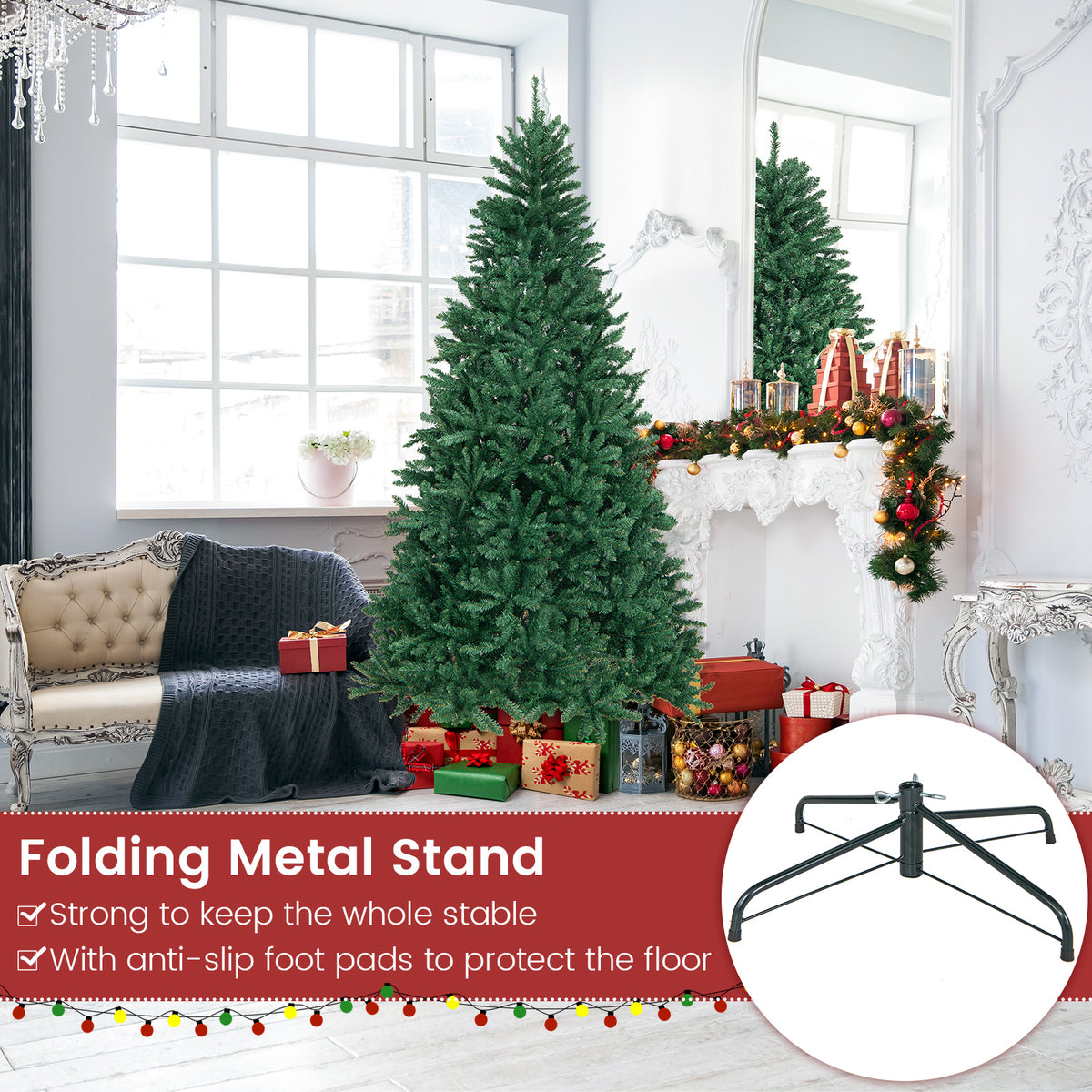 7.5Ft Artificial Christmas Tree with Foldable Metal Stand - Luxurious PVC, Easy Setup