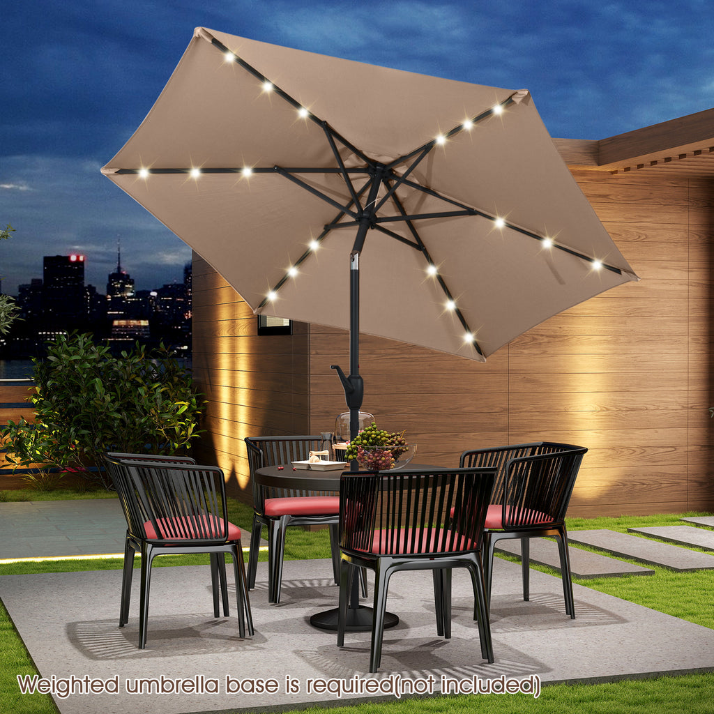 7.5 Ft Solar Patio Umbrella with LED Lights & Crank Handle - Tan