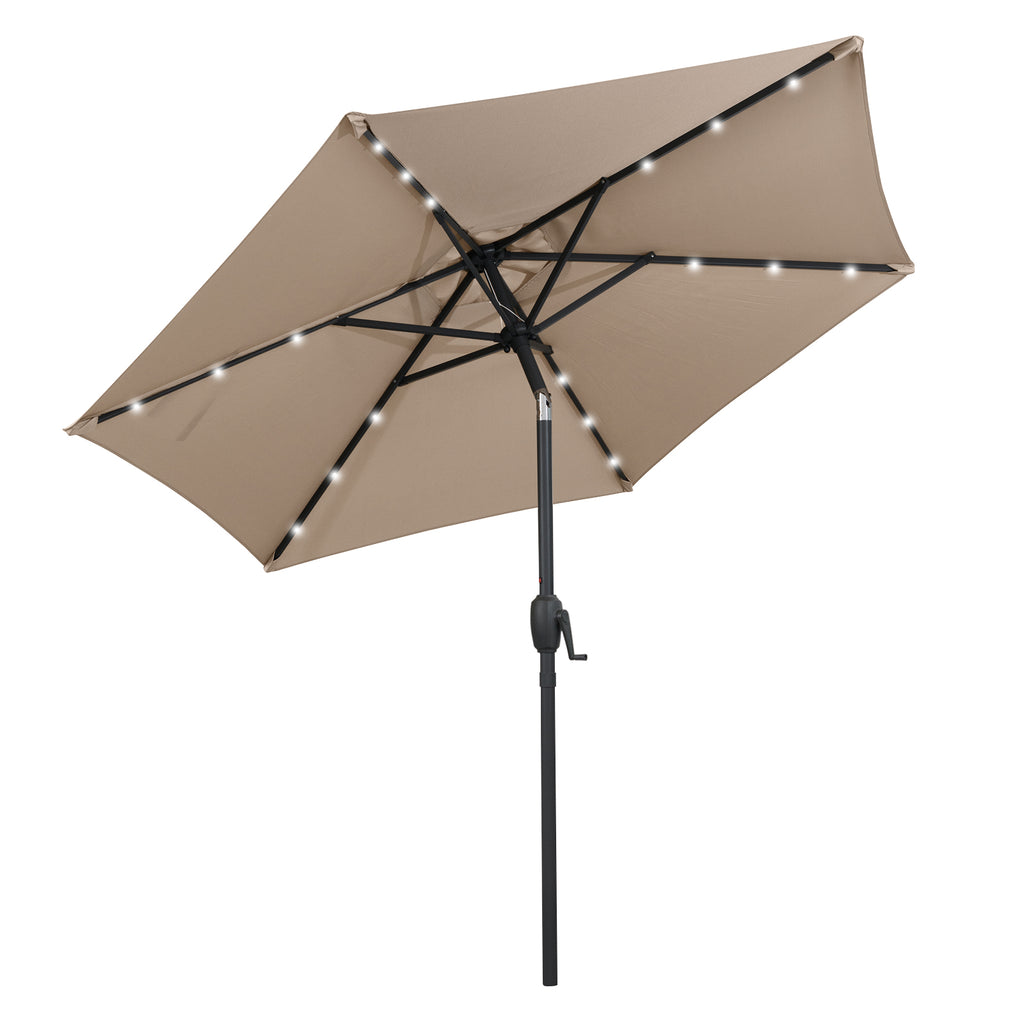 7.5 Ft Solar Patio Umbrella with LED Lights & Crank Handle - Tan