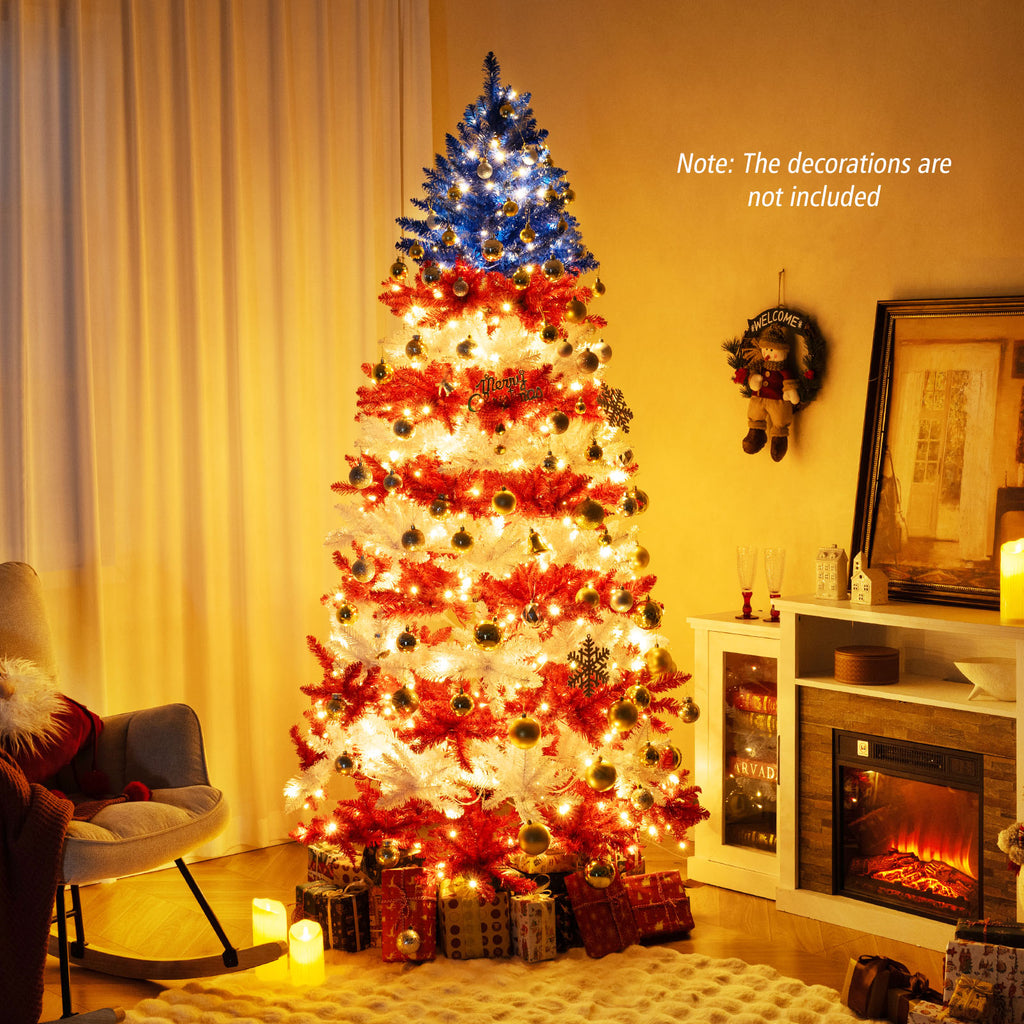 7.5Ft Artificial Christmas Tree with Warm White LED Lights - Full & Flame-Retardant