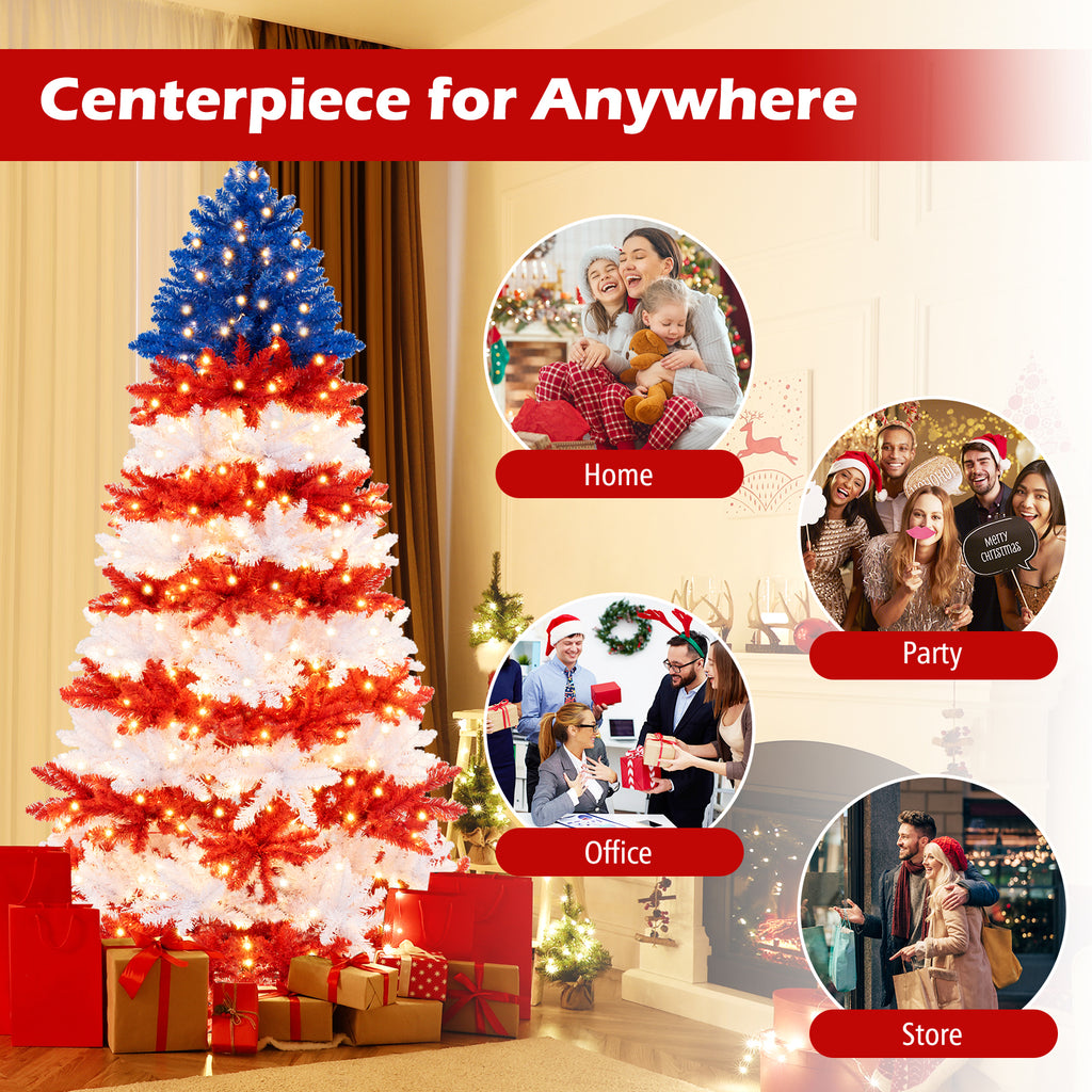 7.5Ft Artificial Christmas Tree with Warm White LED Lights - Full & Flame-Retardant