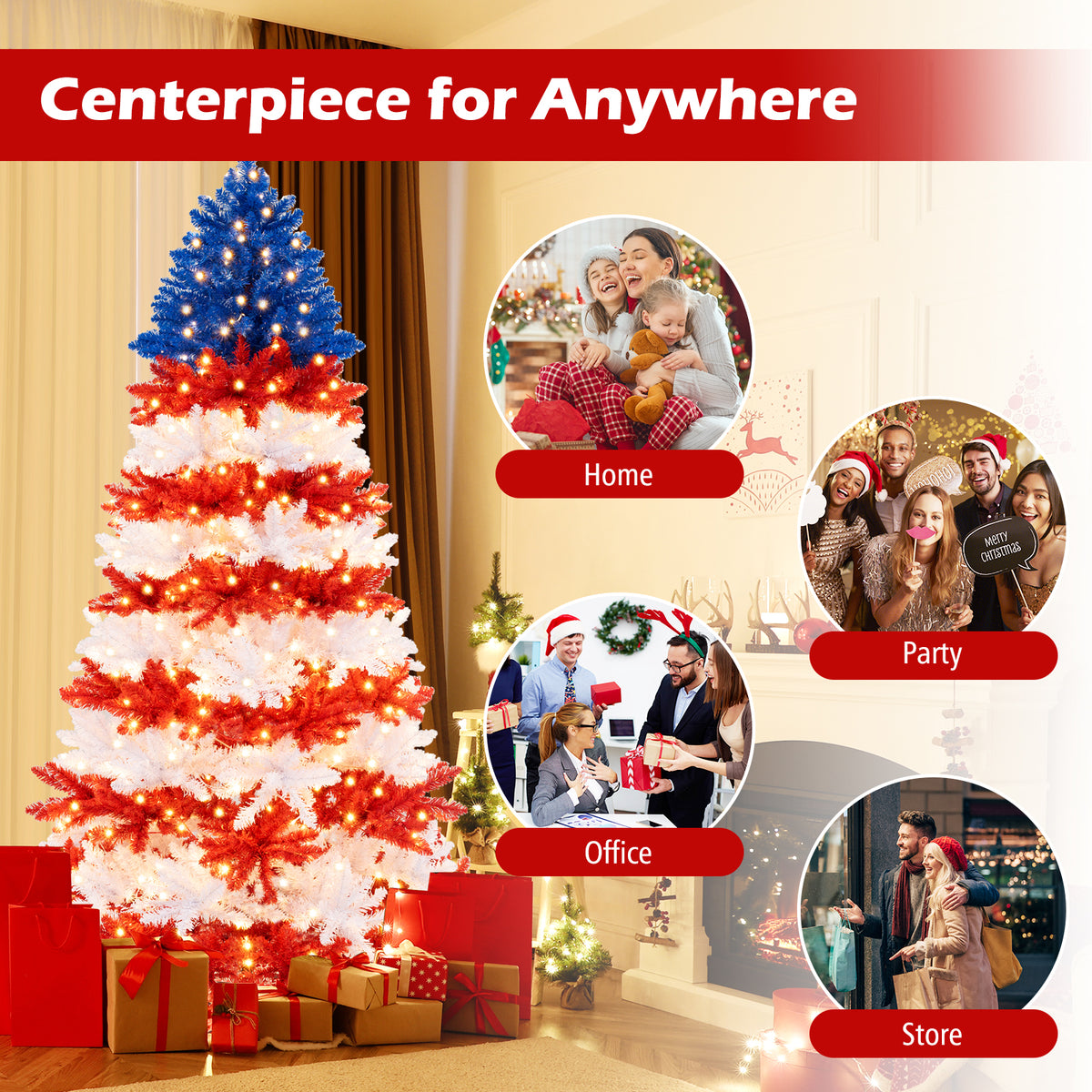 7.5Ft Artificial Christmas Tree with Warm White LED Lights - Full & Flame-Retardant
