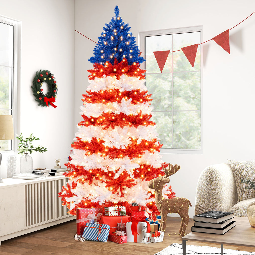 7.5Ft Artificial Christmas Tree with Warm White LED Lights - Full & Flame-Retardant