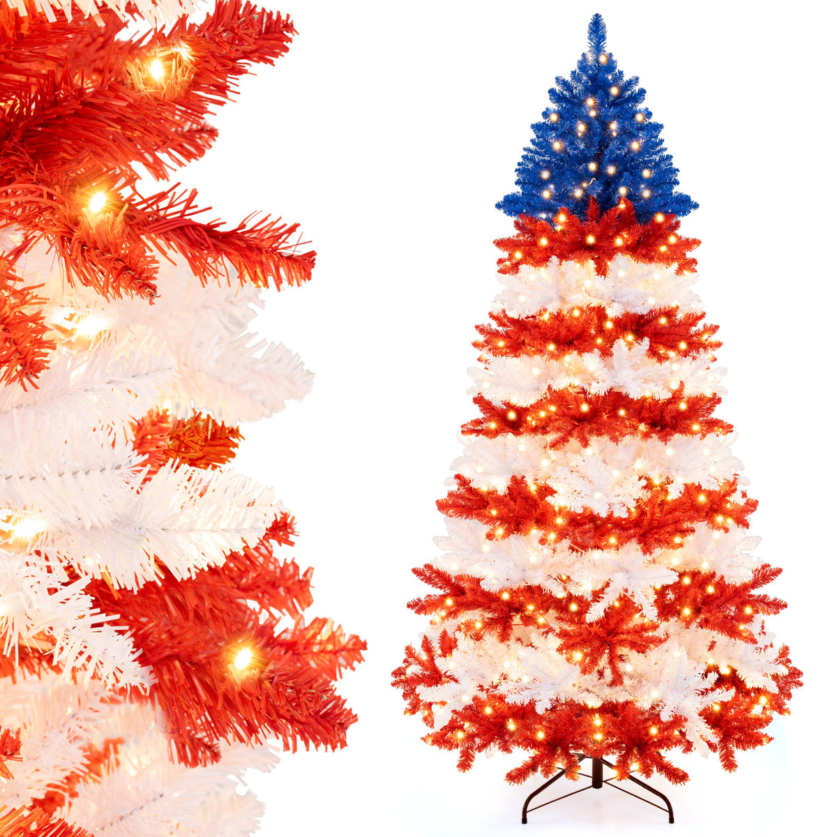 7.5Ft Artificial Christmas Tree with Warm White LED Lights - Full & Flame-Retardant