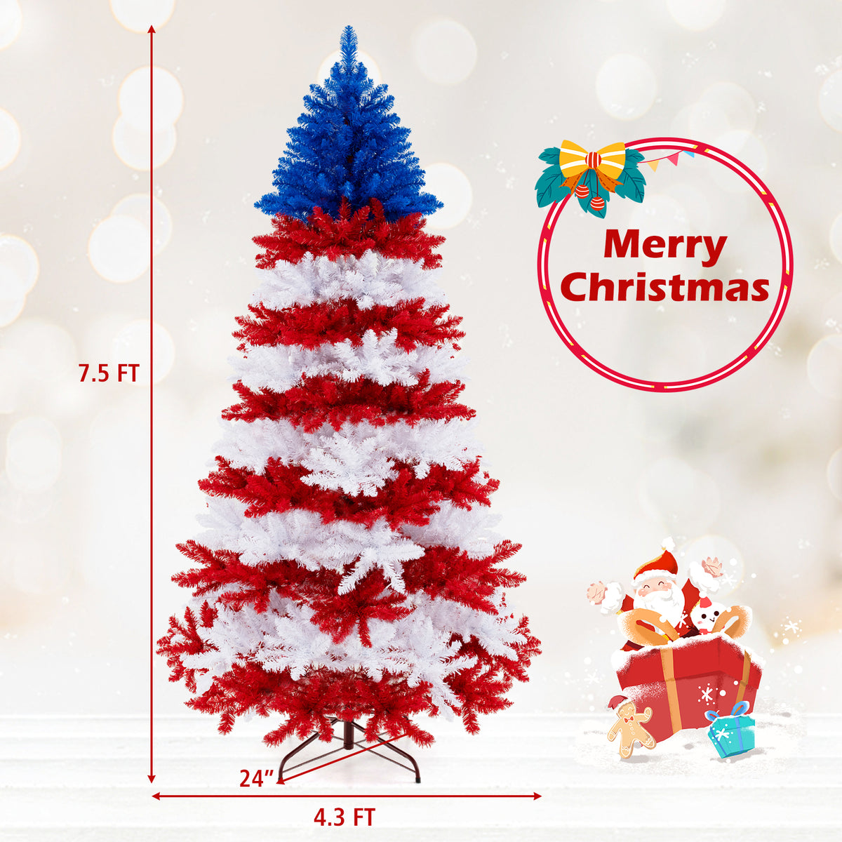 7.5Ft Artificial Christmas Tree with Warm White LED Lights - Full & Flame-Retardant