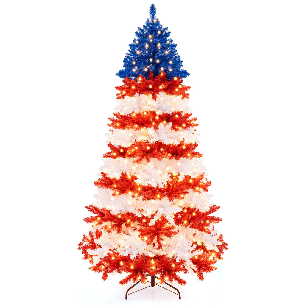 7.5Ft Artificial Christmas Tree with Warm White LED Lights - Full & Flame-Retardant
