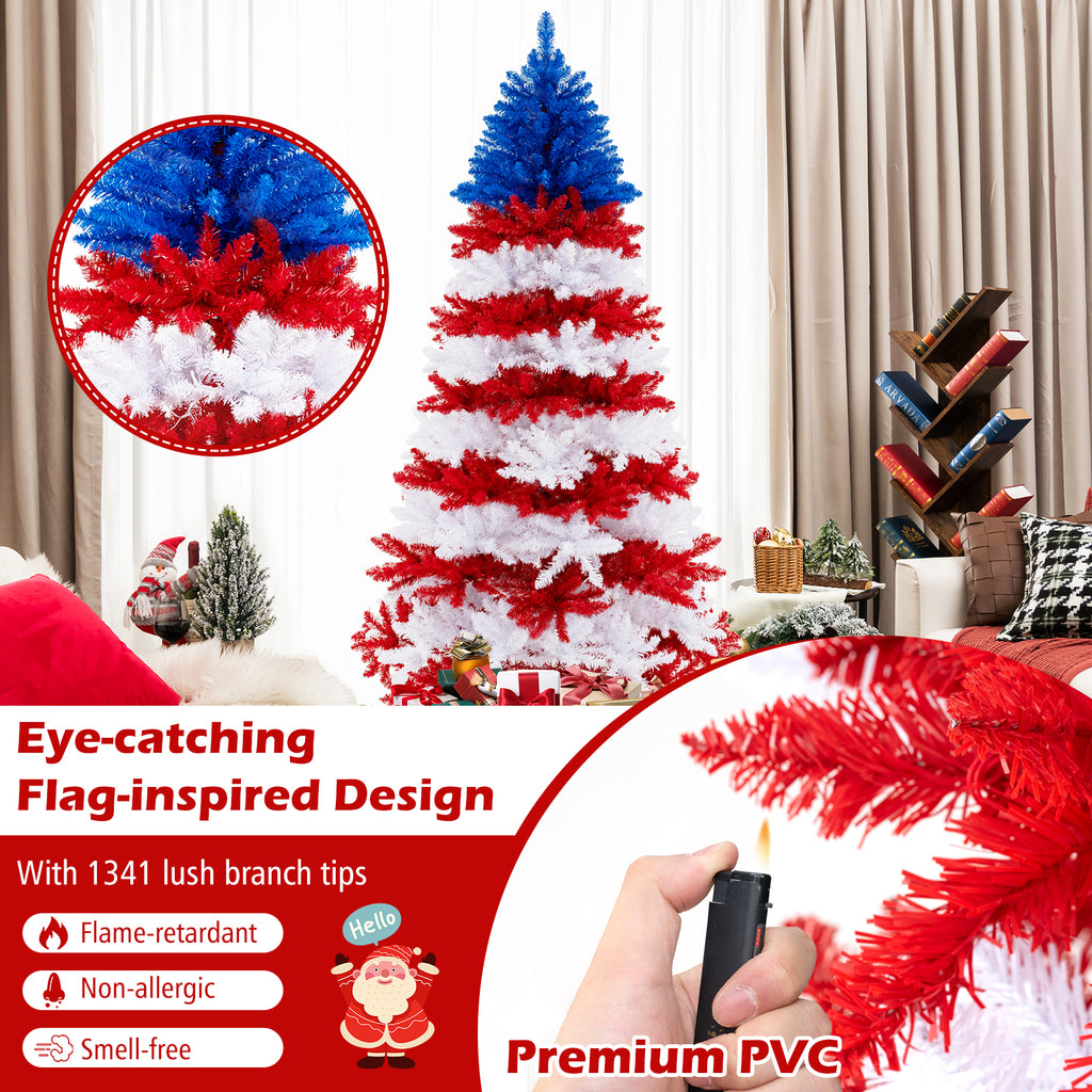 7.5Ft Artificial Christmas Tree with Warm White LED Lights - Full & Flame-Retardant