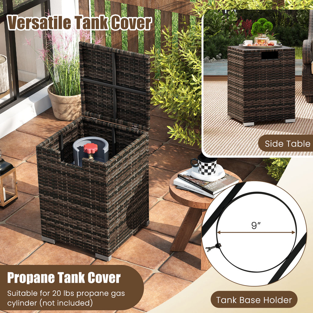 2-Piece Outdoor Rattan Fire Pit Table Set 32" - Brown