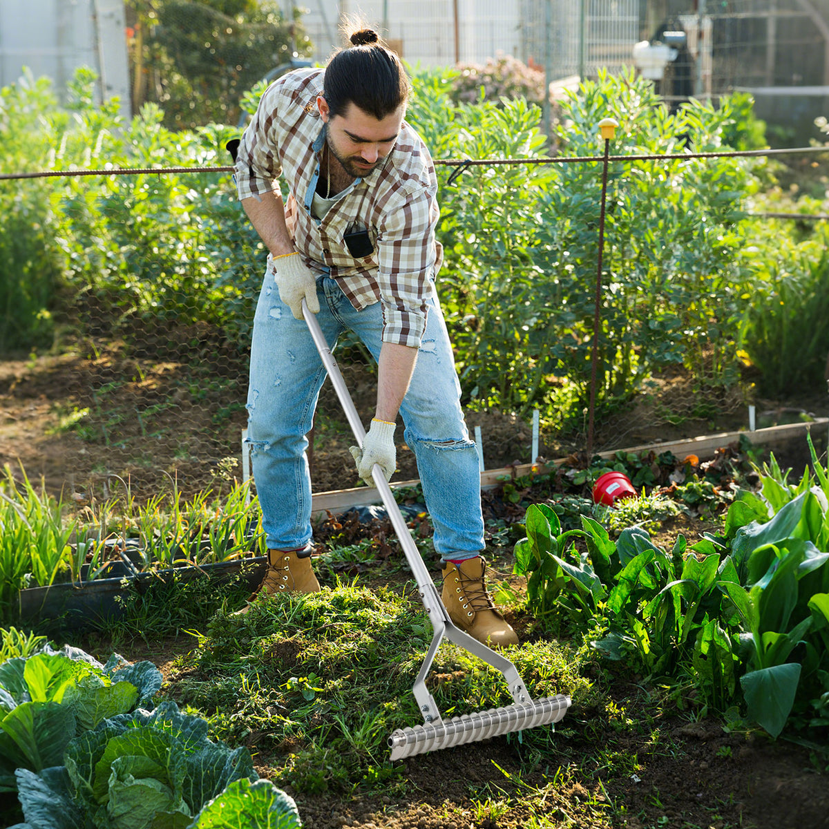 Aluminum Lawn Rake with 19 Curved Tines - 20 Inches
