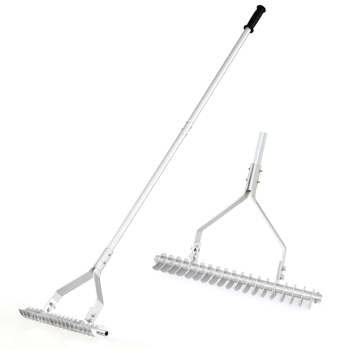 Aluminum Lawn Rake with 19 Curved Tines - 20 Inches