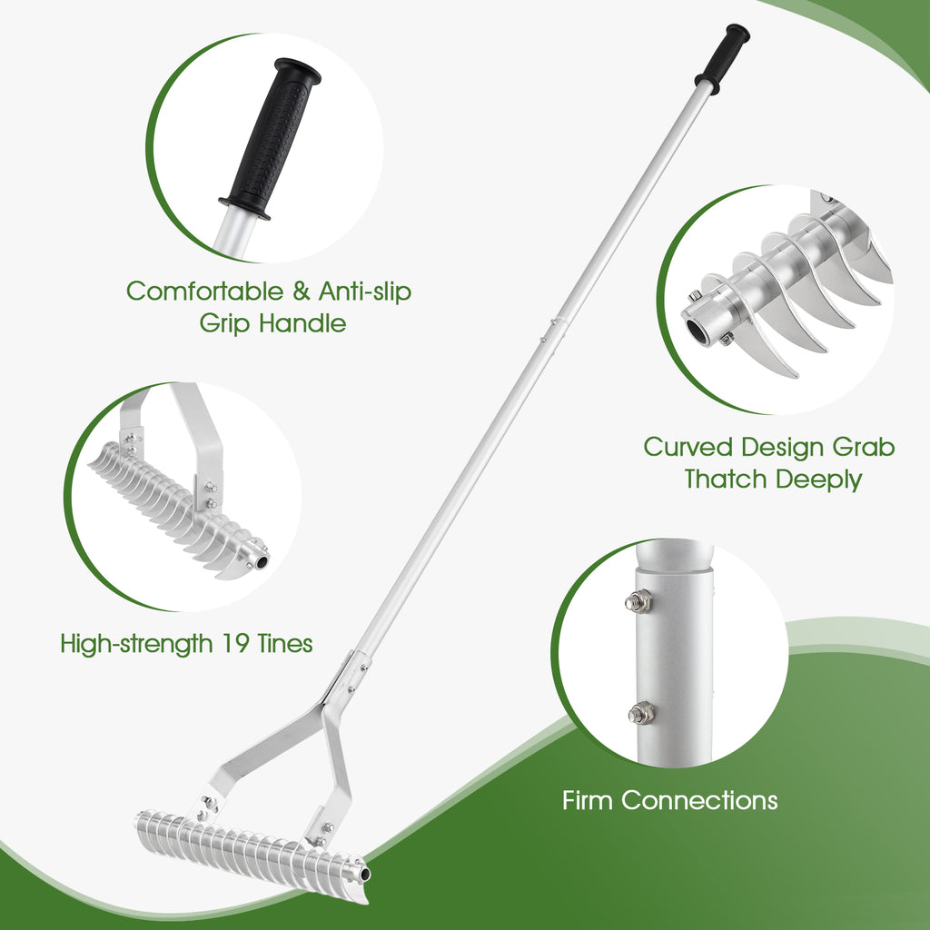 Aluminum Lawn Rake with 19 Curved Tines - 20 Inches