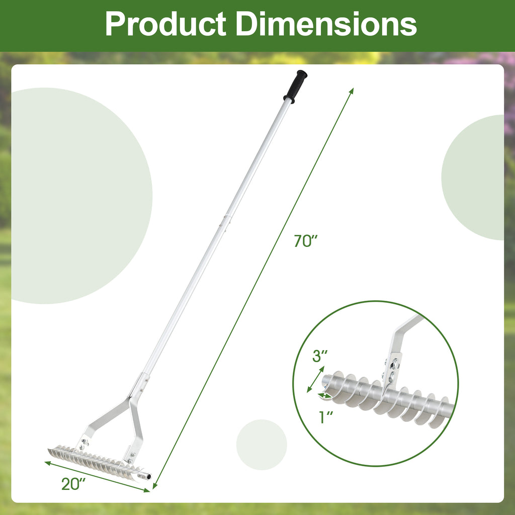 Aluminum Lawn Rake with 19 Curved Tines - 20 Inches
