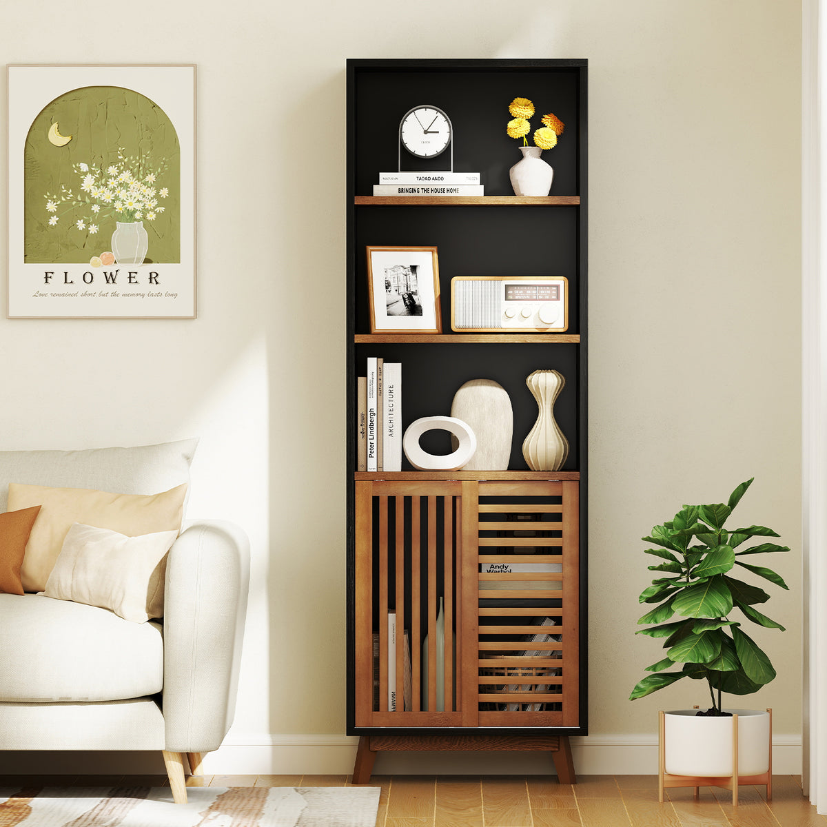 70 Inch 5-Tier Bookshelf with Reversible Adjustable Shelf
