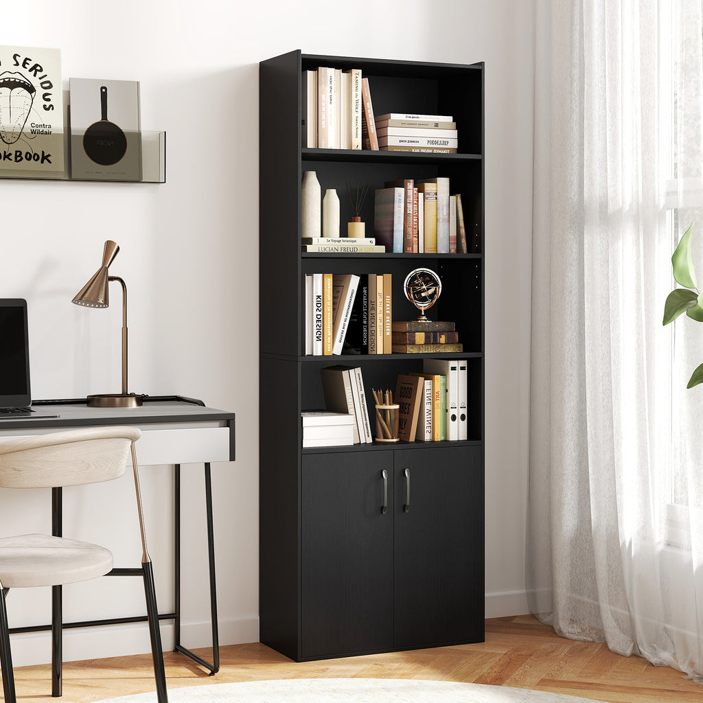 70 Inch Bookcase 6-Tier with Adjustable Shelves and 2-Door Cabinet