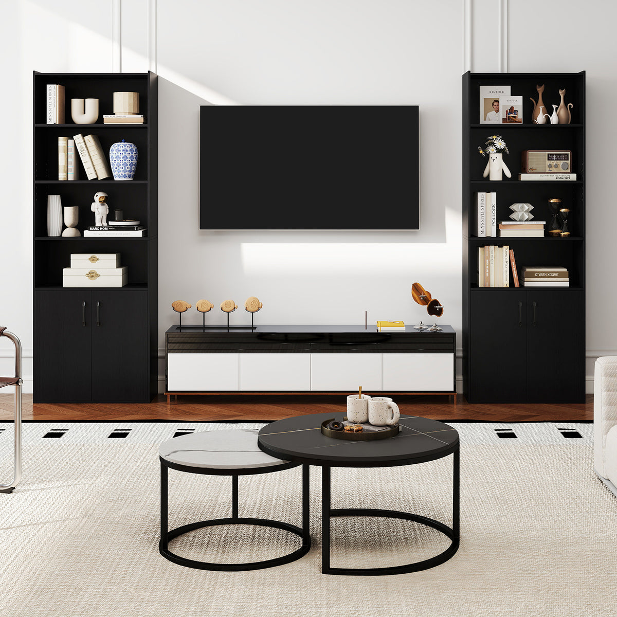 70 Inch Bookcase 6-Tier with Adjustable Shelves and 2-Door Cabinet